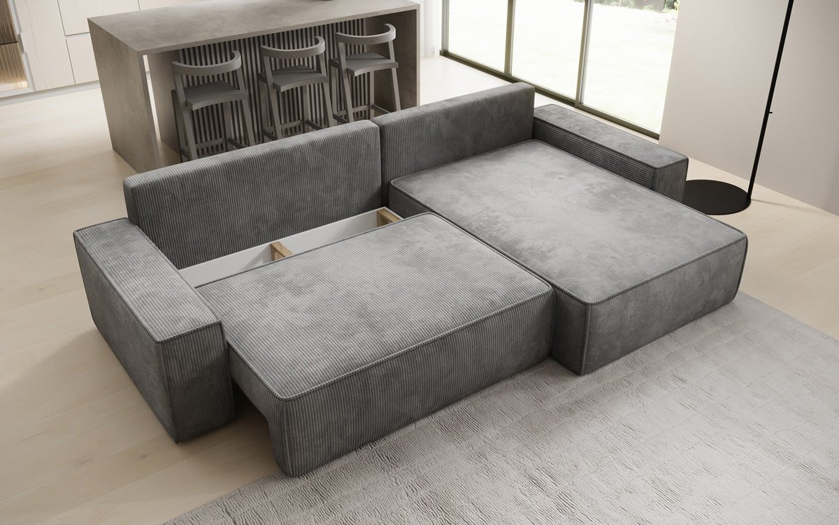 Designer sofa Lunaro with sleep and folding function in Corduroy