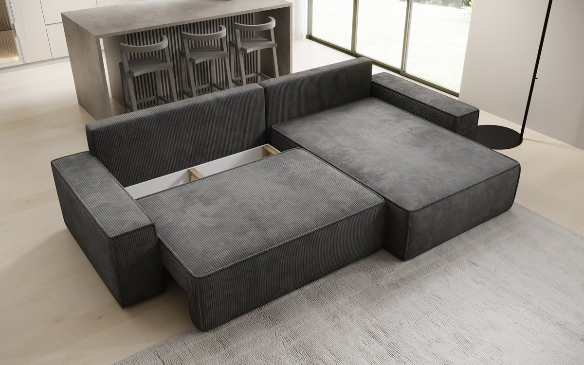 Designer sofa Lunaro with sleep and folding function in Corduroy