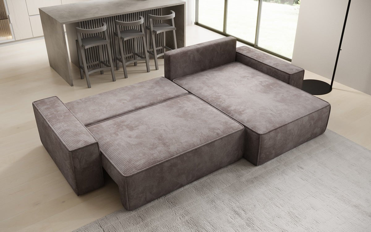 Designer sofa Lunaro with sleep and folding function in Corduroy