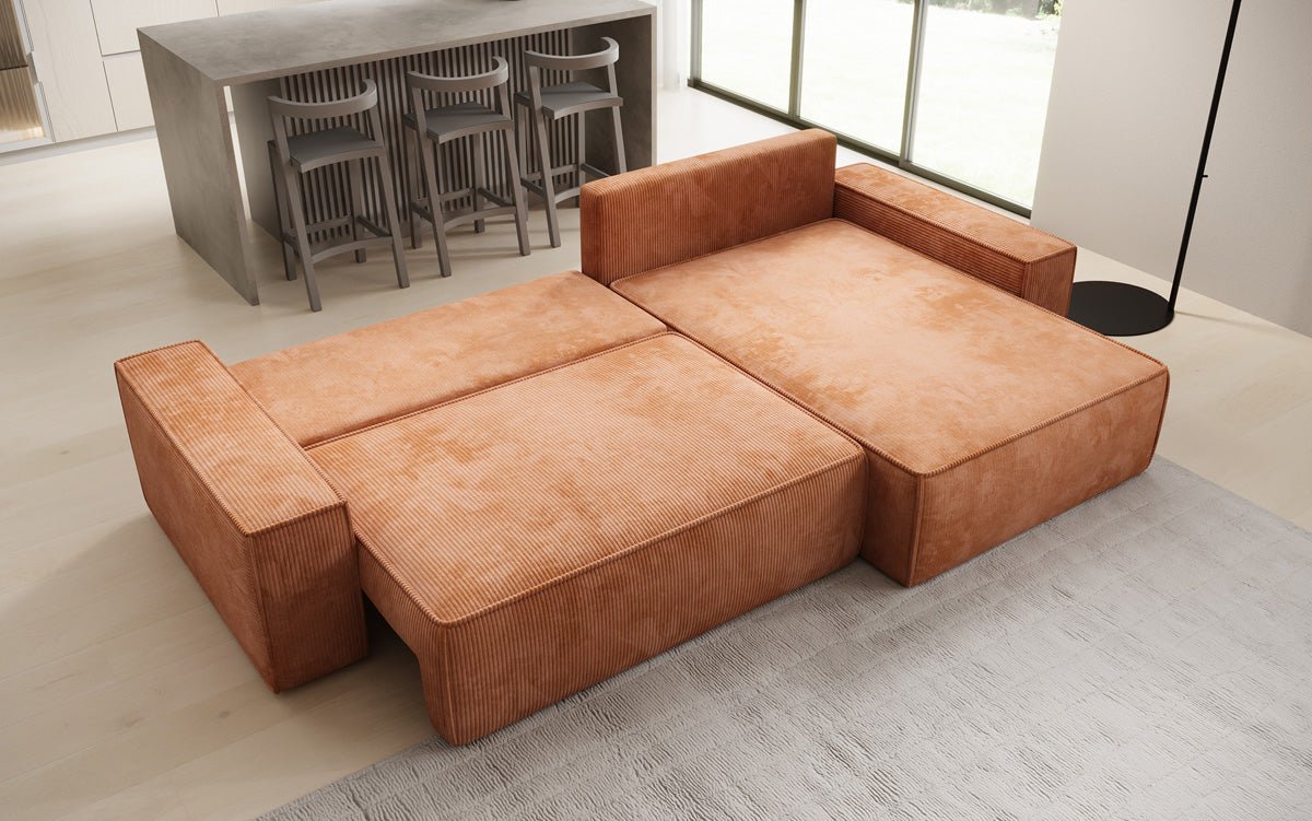Designer sofa Lunaro with sleep and folding function in Corduroy