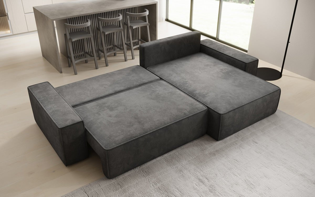 Designer sofa Lunaro with sleep and folding function in Corduroy