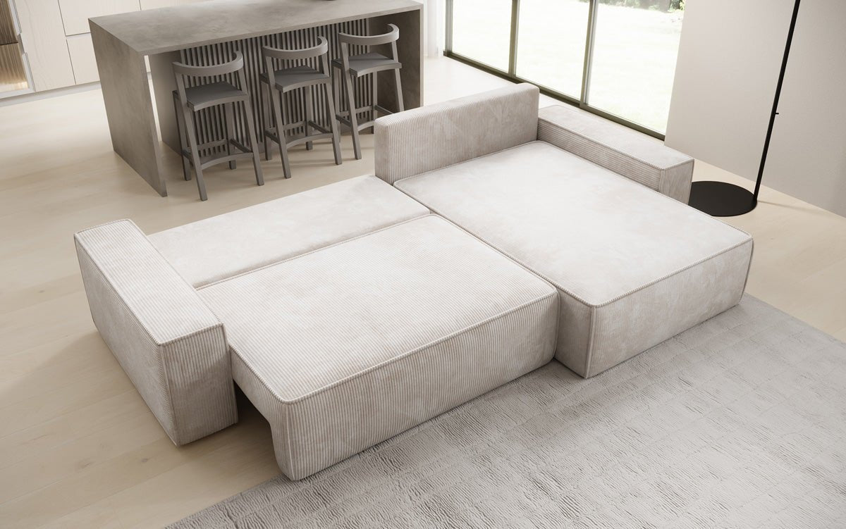 Designer sofa Lunaro with sleep and folding function in Corduroy