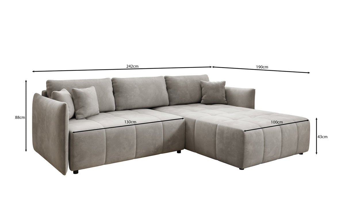 Designer sofa Velaro L with sleeping and folding function in velvet