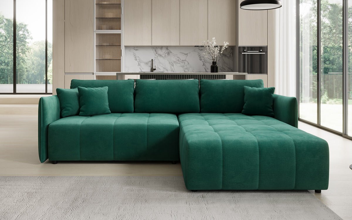 Designer sofa Velaro L with sleeping and folding function in velvet