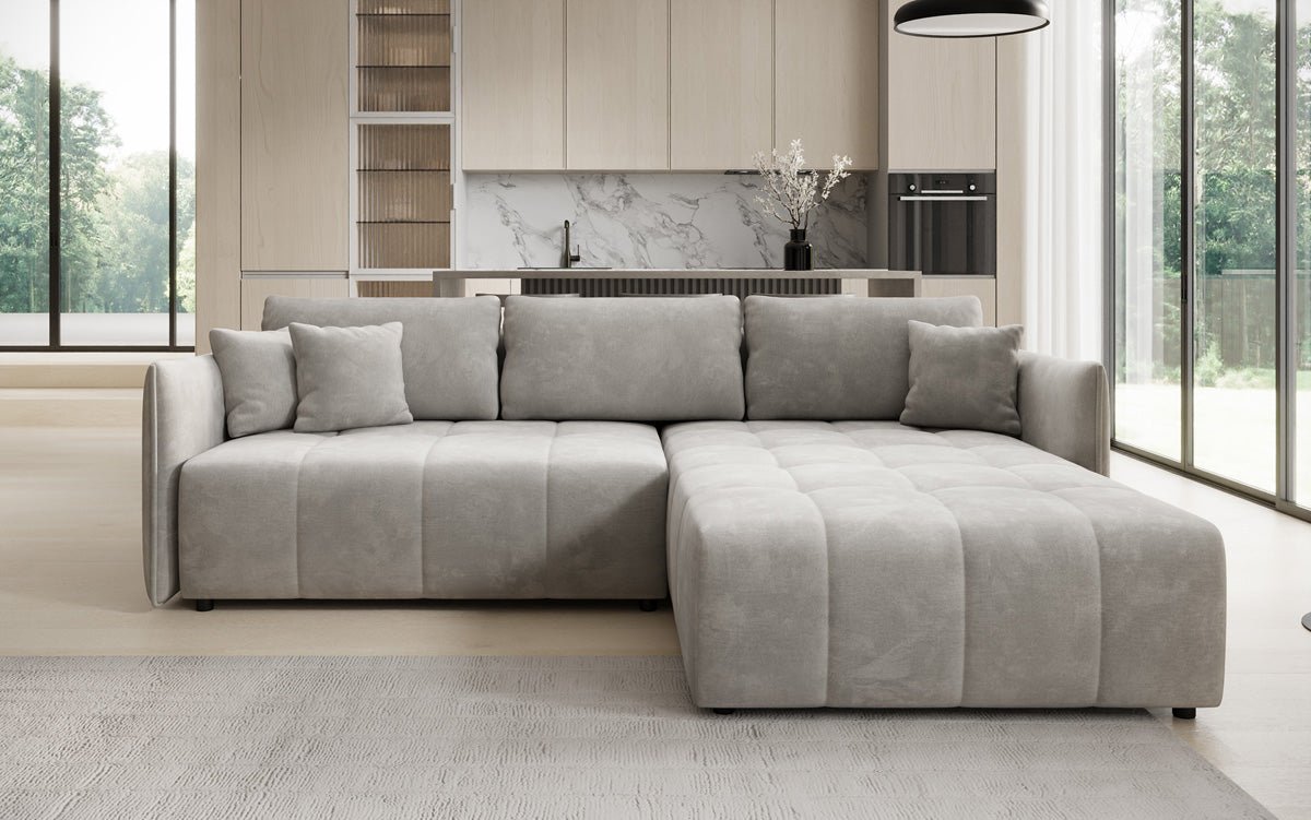 Designer sofa Velaro L with sleeping and folding function in velvet