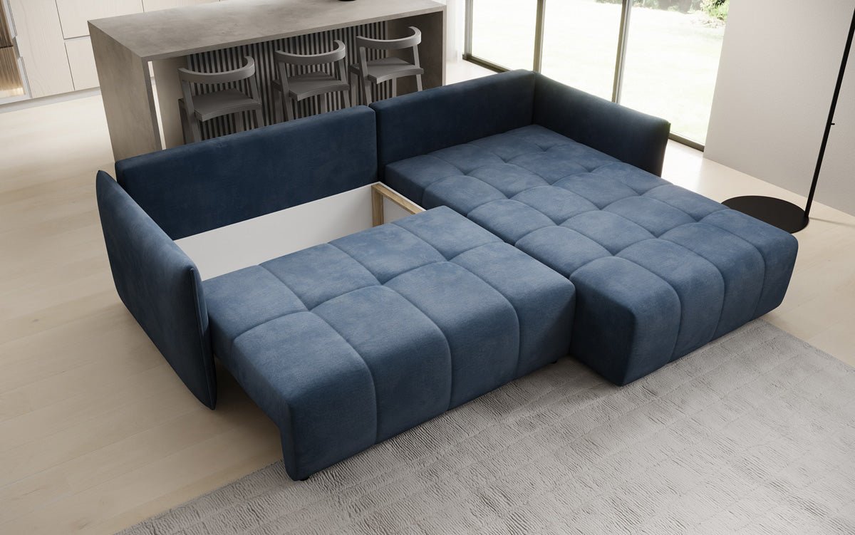 Designer sofa Velaro L with sleeping and folding function in velvet