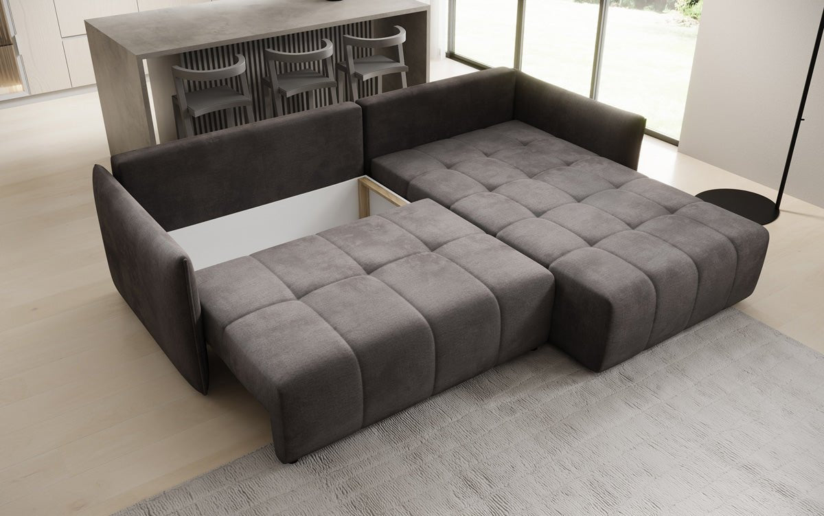 Designer sofa Velaro L with sleeping and folding function in velvet