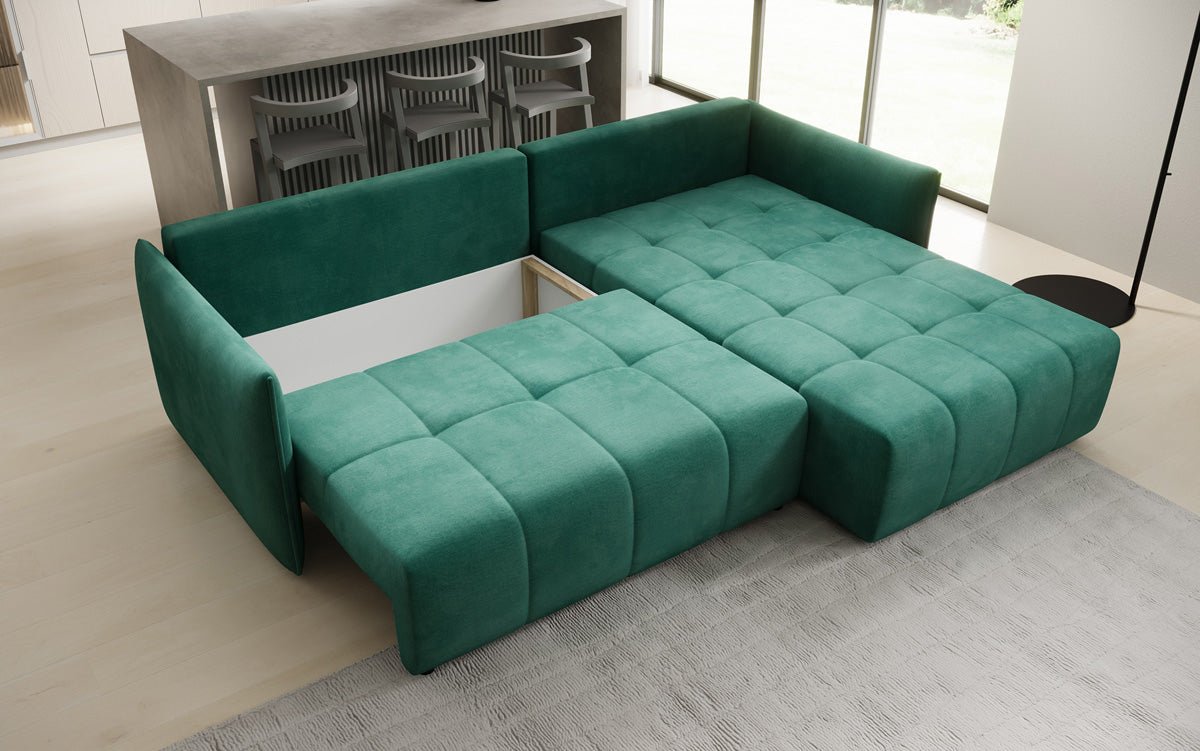 Designer sofa Velaro L with sleeping and folding function in velvet
