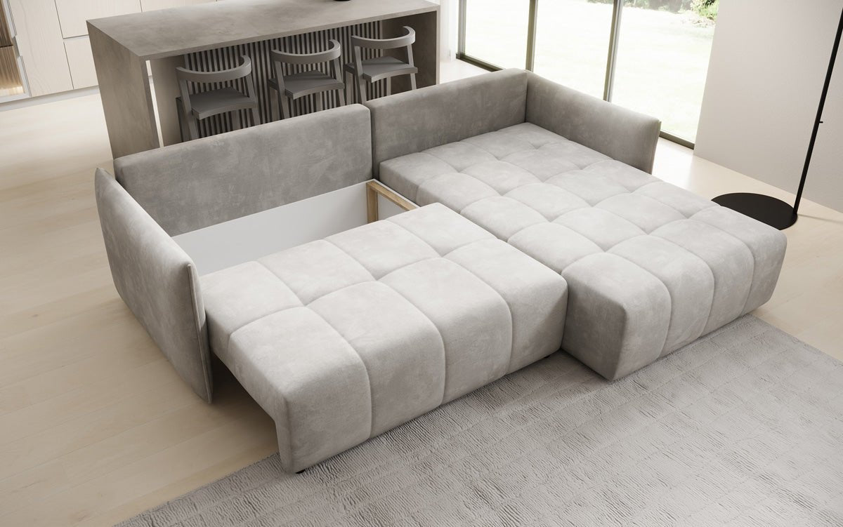 Designer sofa Velaro L with sleeping and folding function in velvet