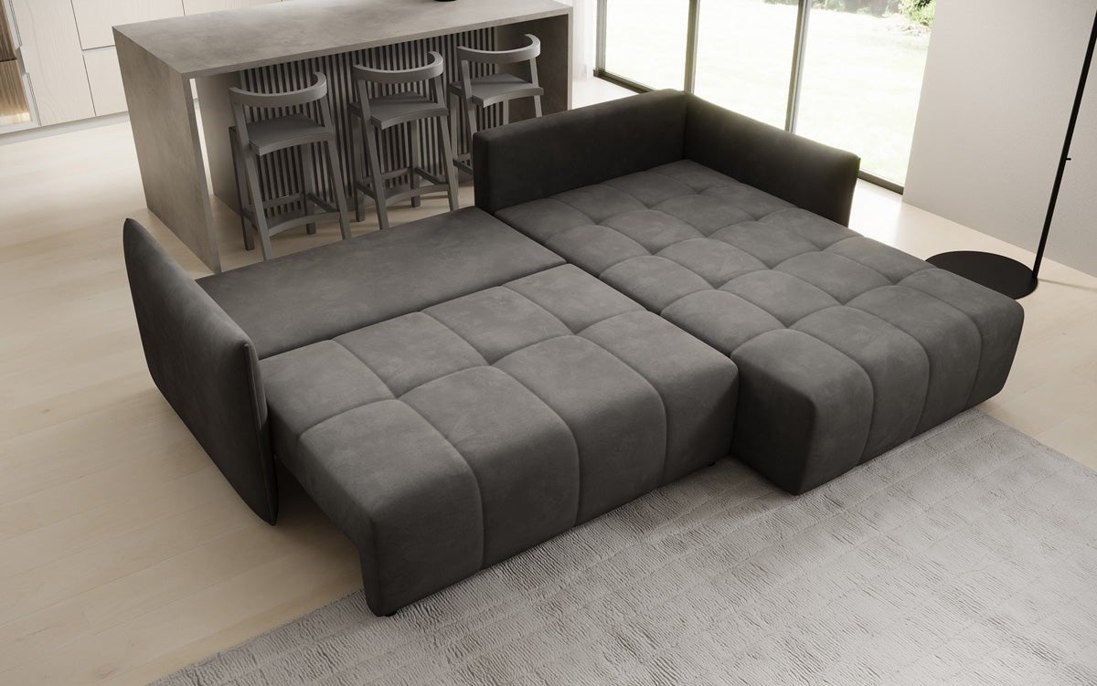 Designer sofa Velaro L with sleeping and folding function in velvet