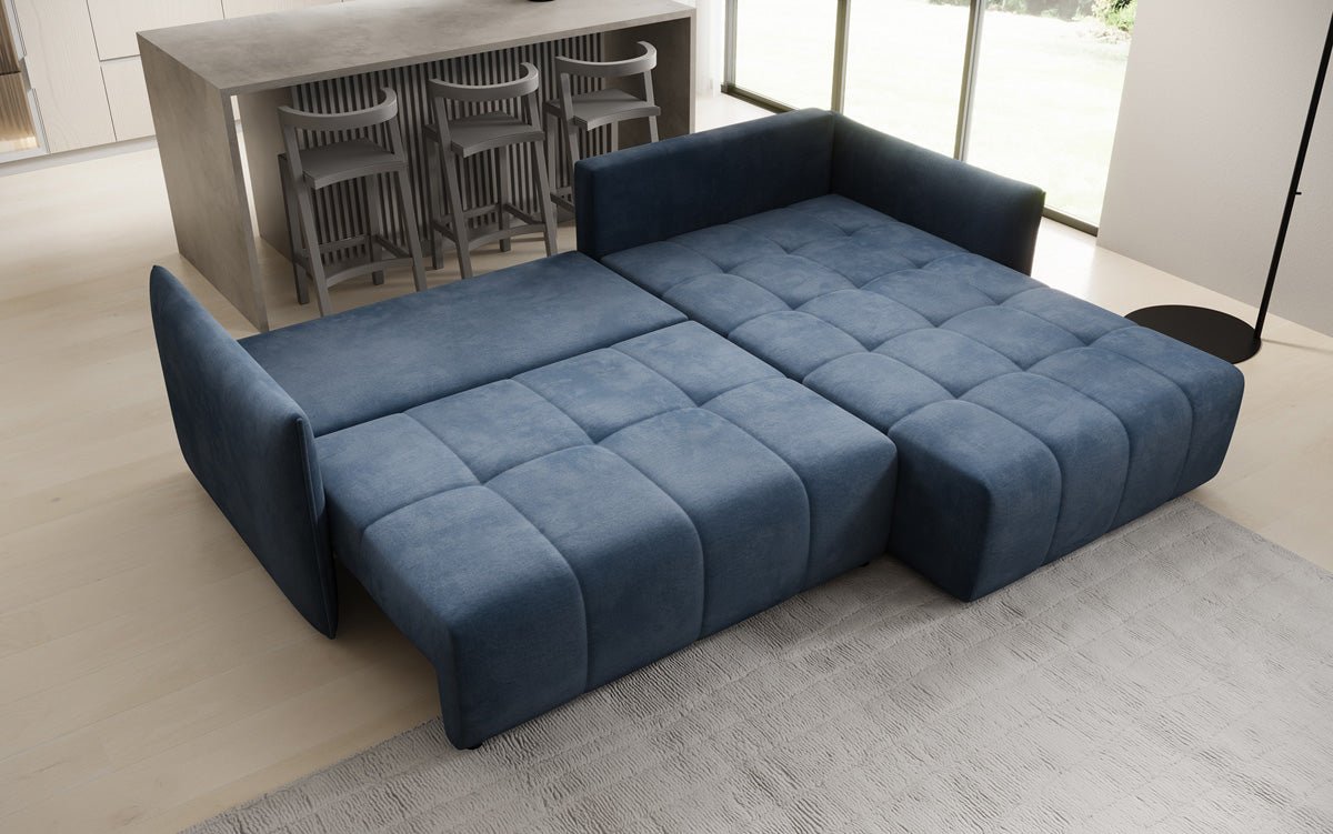 Designer sofa Velaro L with sleeping and folding function in velvet