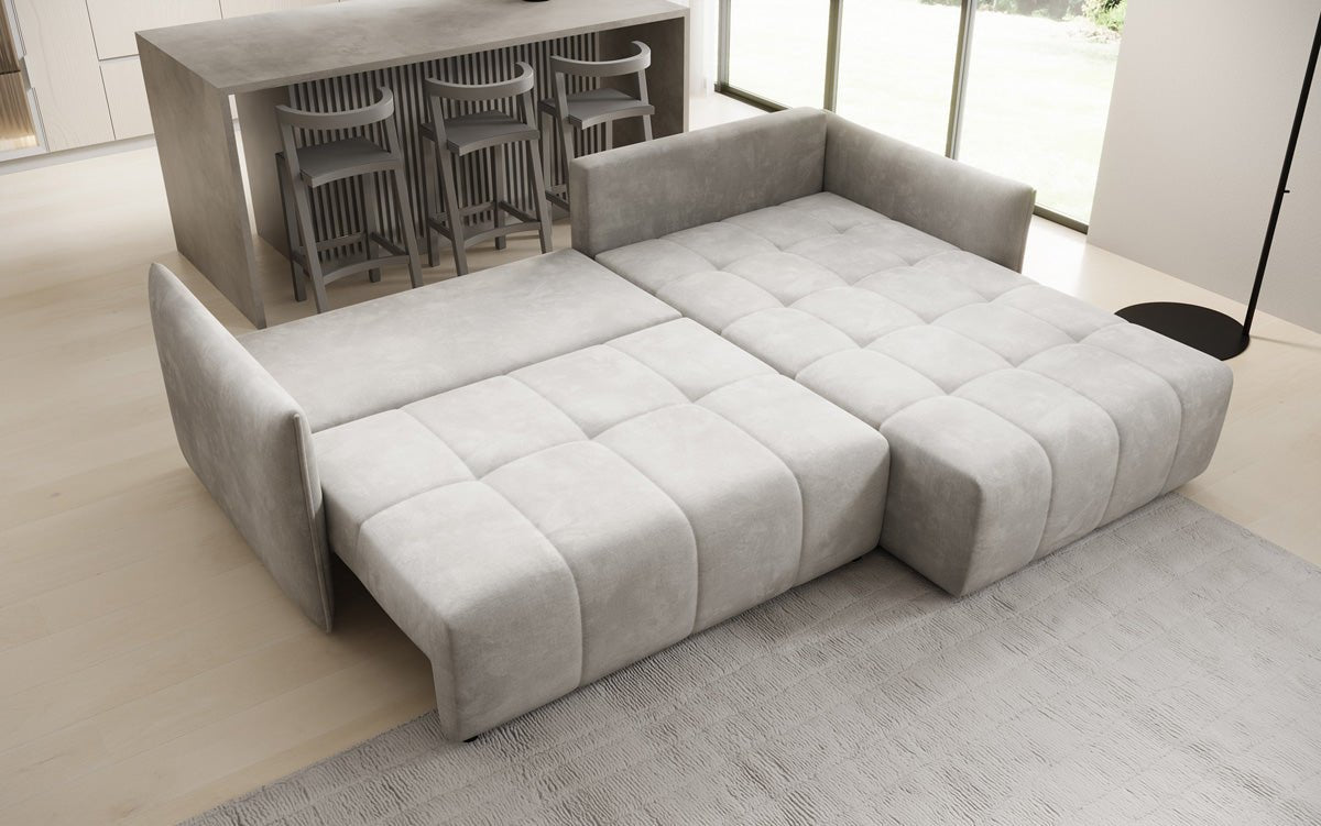 Designer sofa Velaro L with sleeping and folding function in velvet