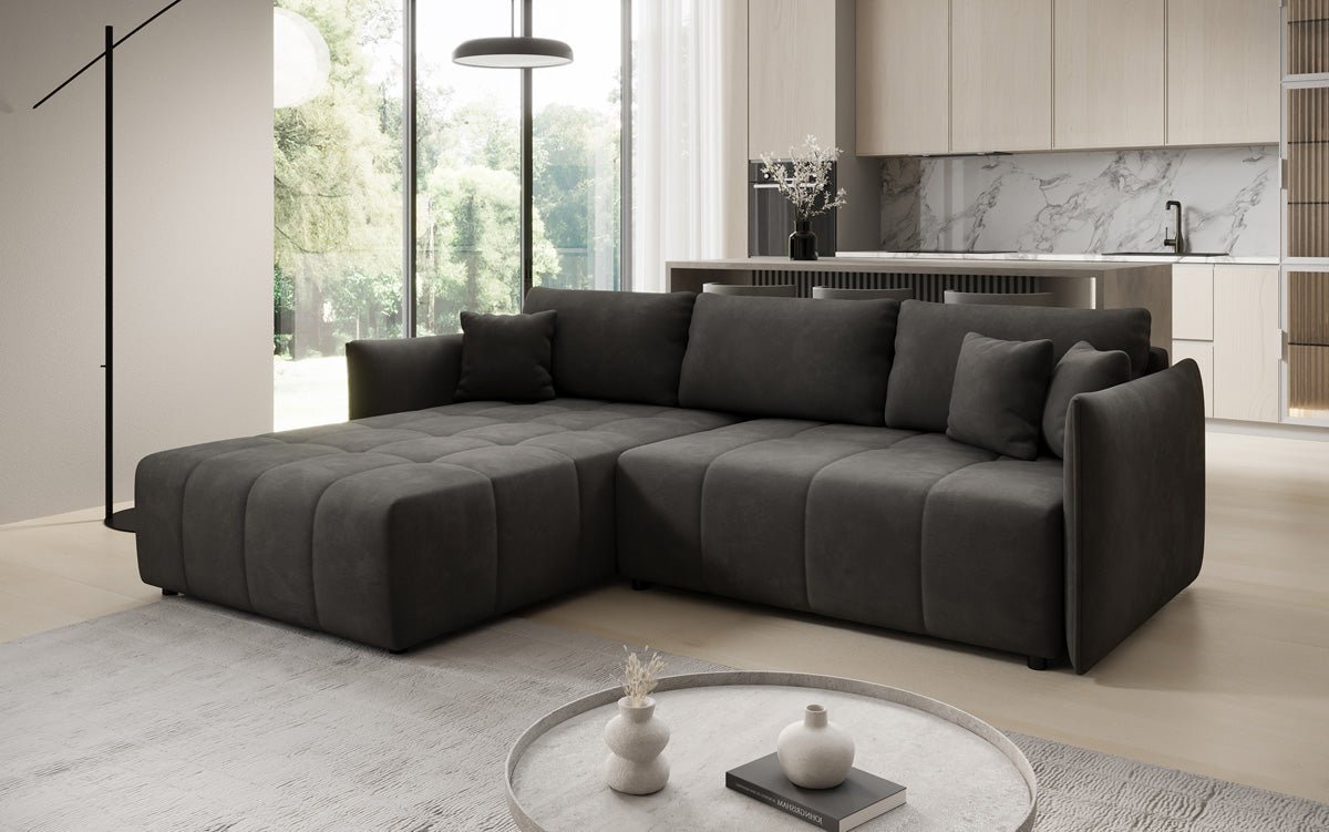 Designer sofa Velaro L with sleeping and folding function in velvet