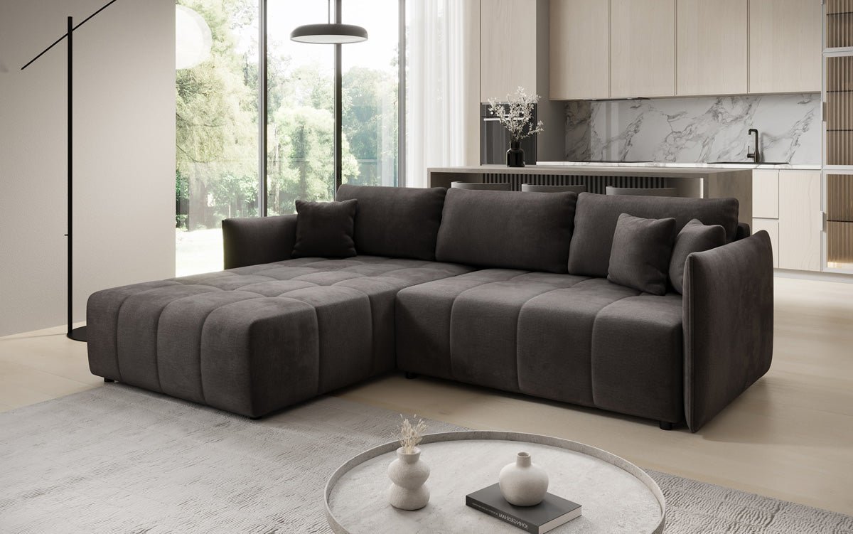 Designer sofa Velaro L with sleeping and folding function in velvet