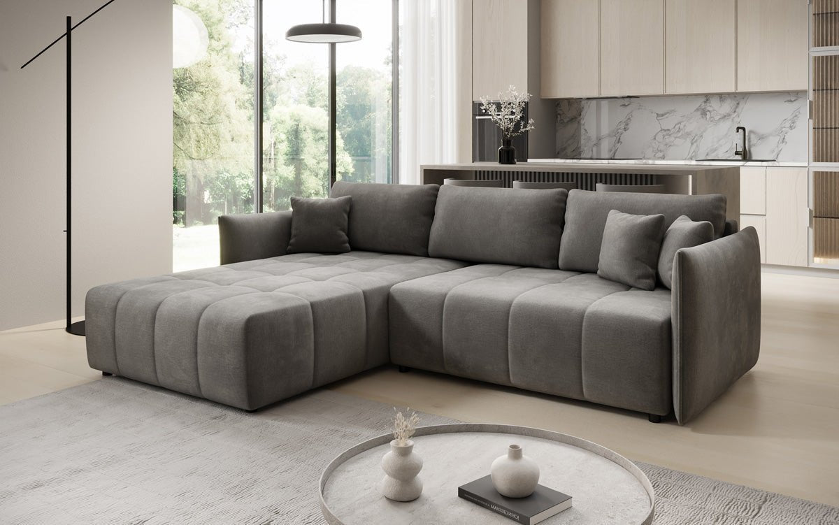 Designer sofa Velaro L with sleeping and folding function in velvet