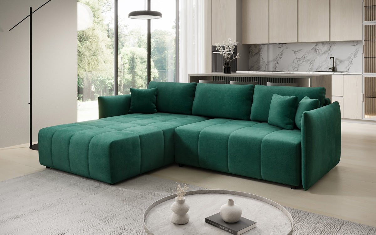 Designer sofa Velaro L with sleeping and folding function in velvet