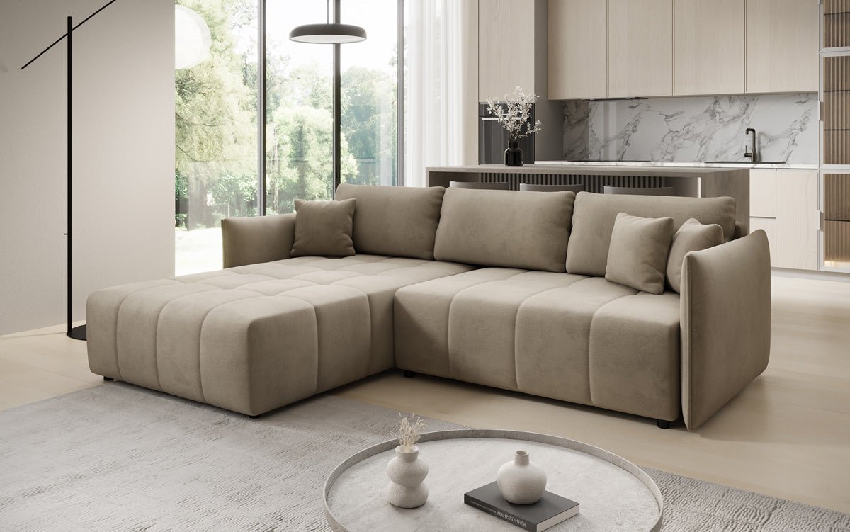 Designer sofa Velaro L with sleeping and folding function in velvet
