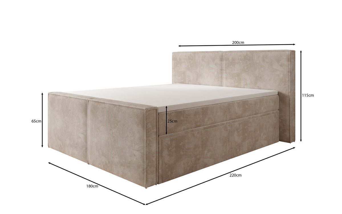 Box spring bed Ophelia II with drawers in Corduroy