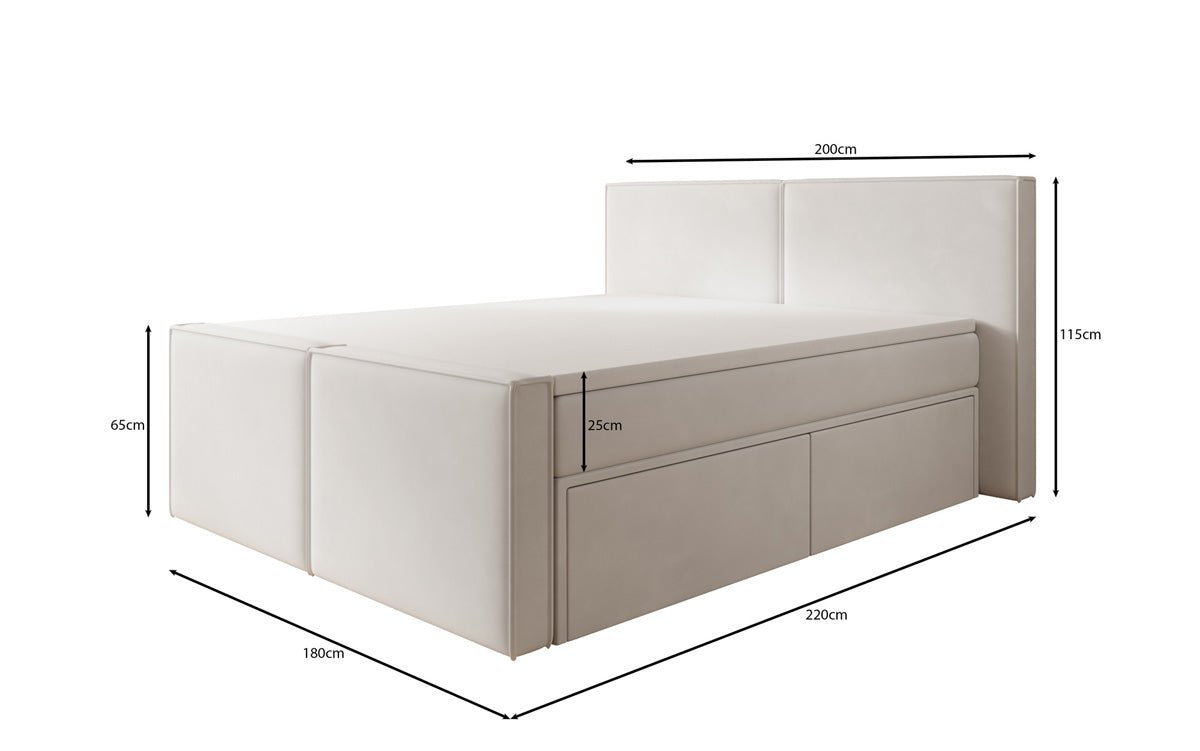 Box spring bed Ophelia II with drawers in velvet
