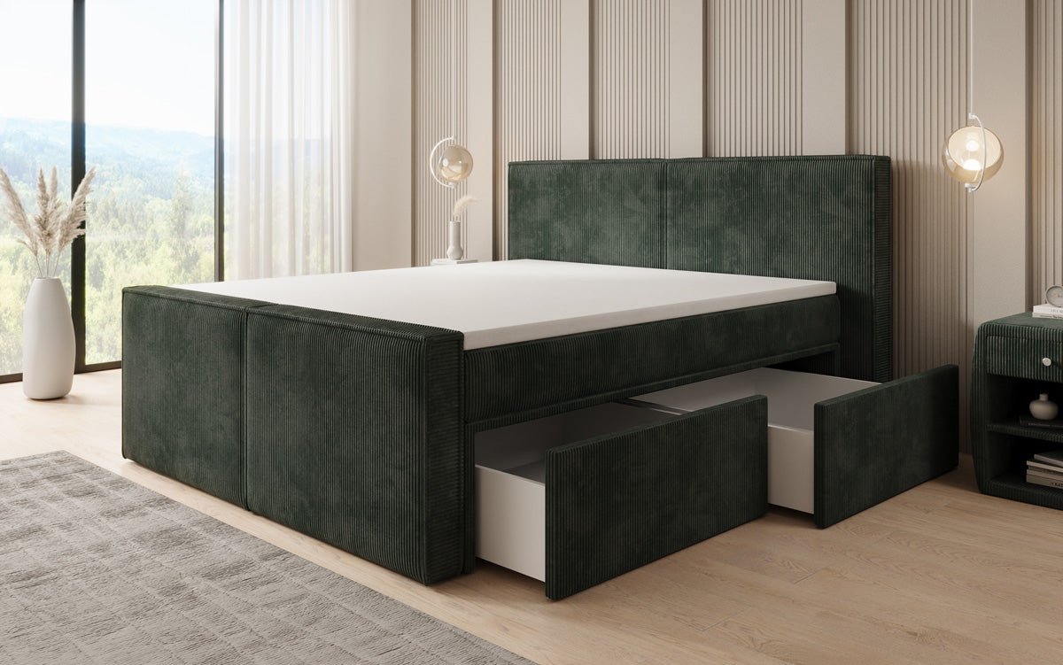 Box spring bed Ophelia II with drawers in Corduroy