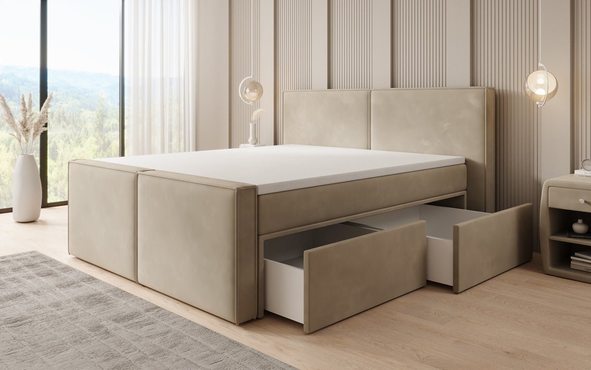 Box spring bed Ophelia II with drawers in velvet