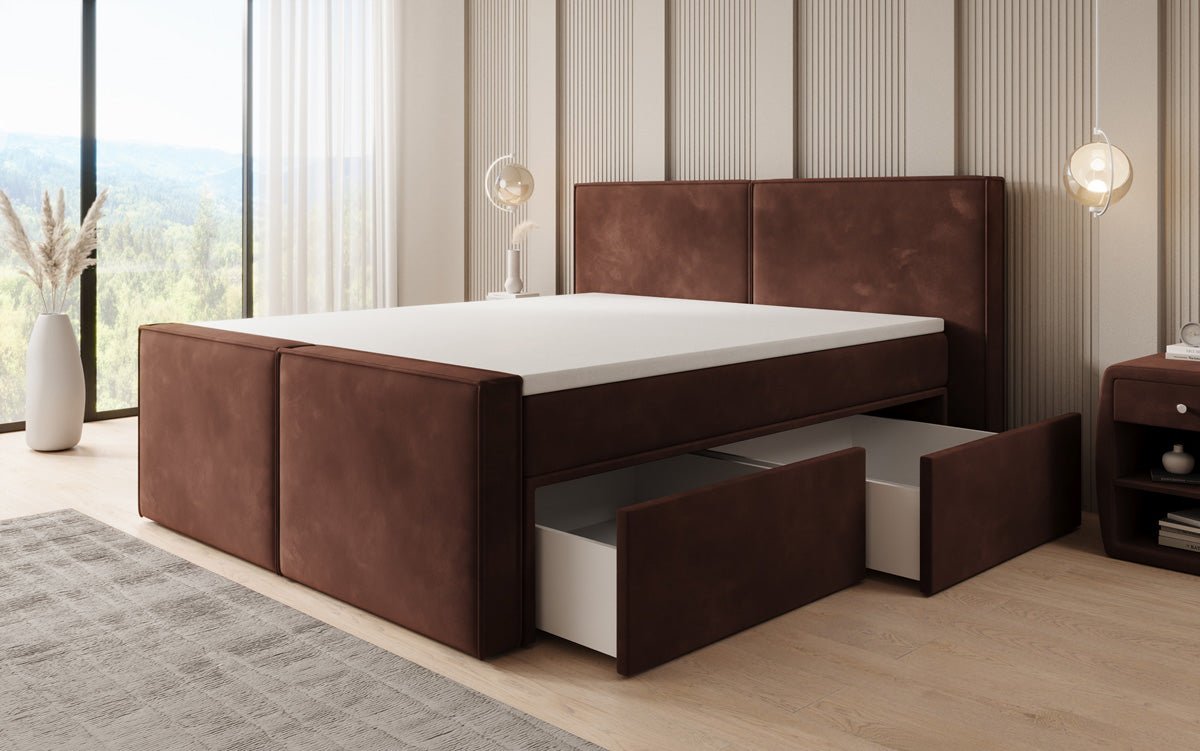 Box spring bed Ophelia II with drawers in velvet