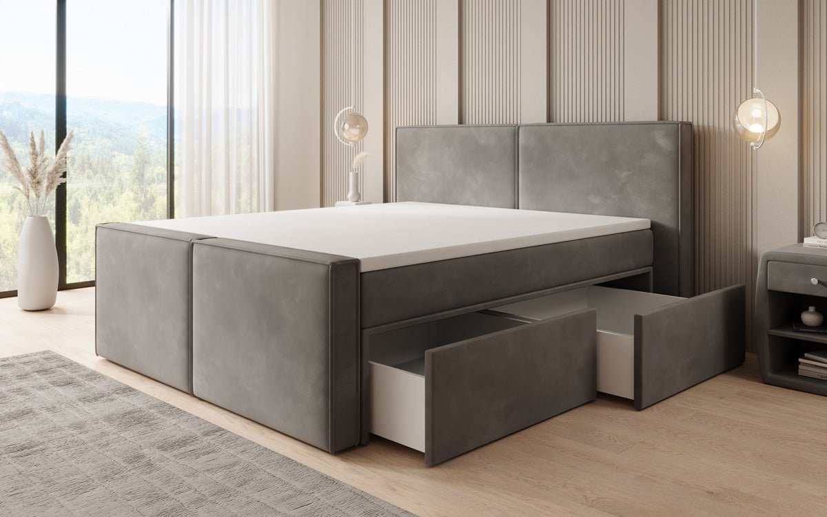 Box spring bed Ophelia II with drawers in velvet