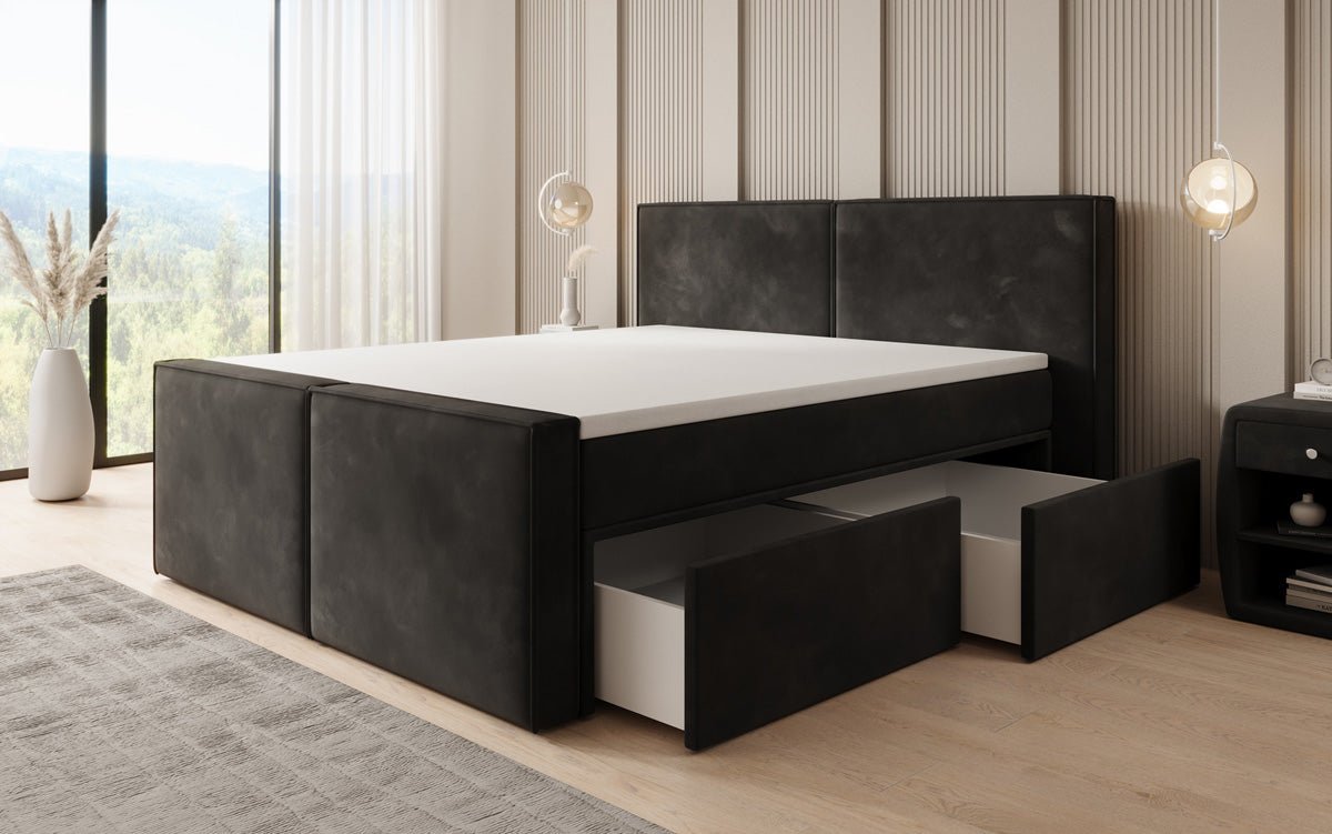Box spring bed Ophelia II with drawers in velvet