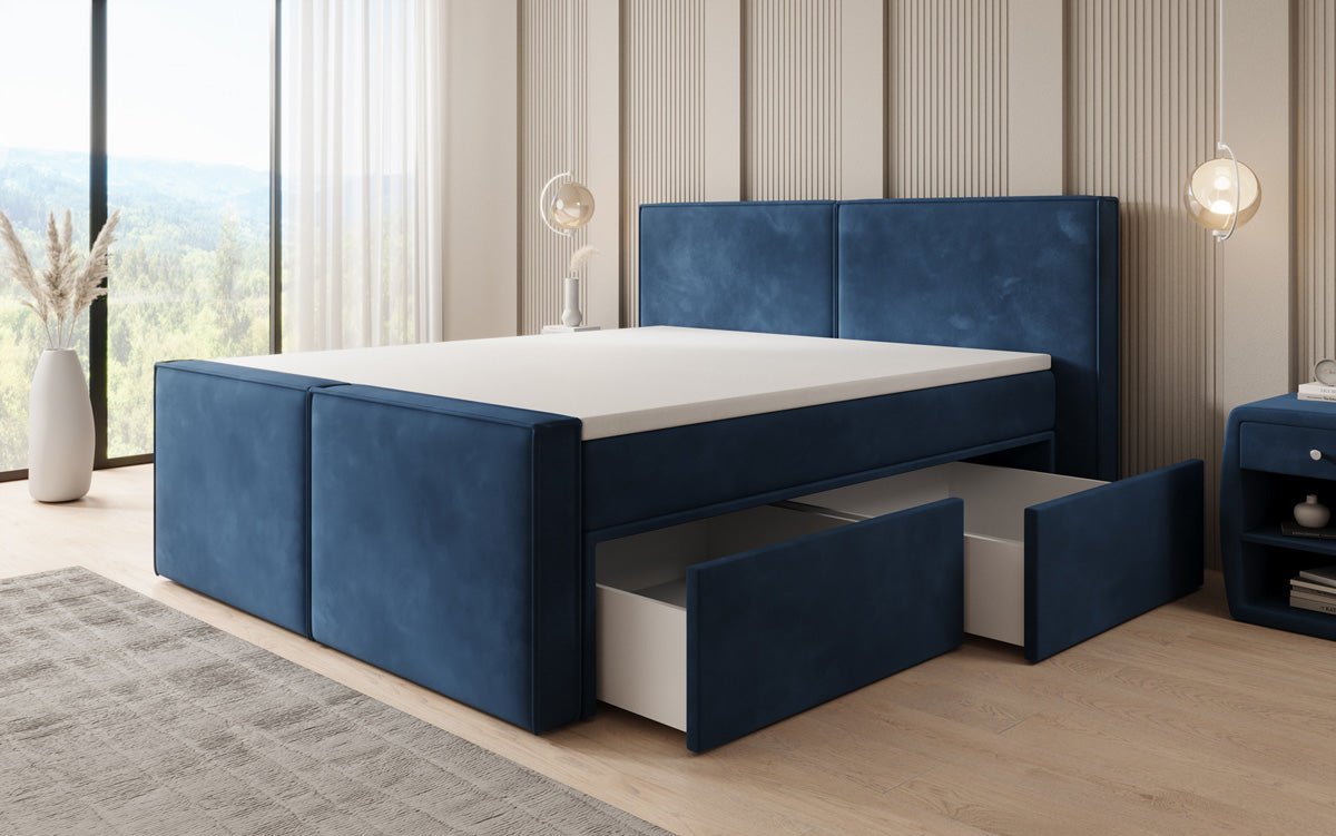 Box spring bed Ophelia II with drawers in velvet