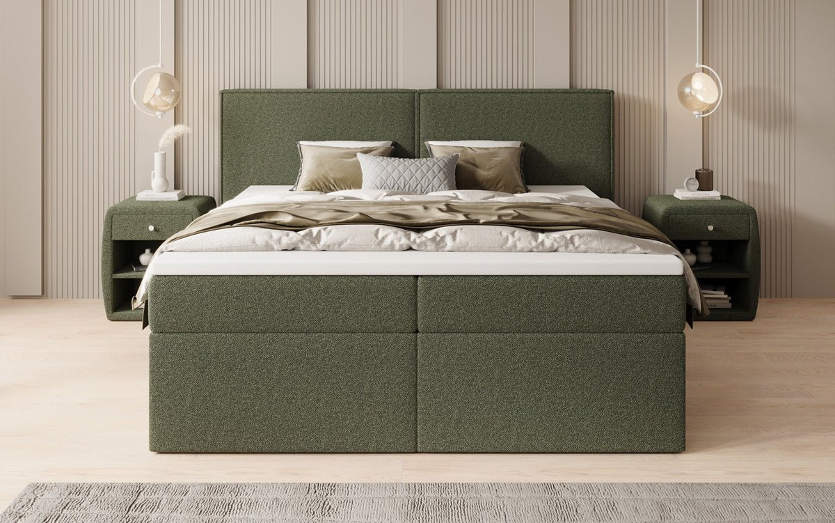 Box spring bed Ophelia with drawers in teddy bouclé