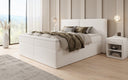 Box spring bed Ophelia with drawers in teddy bouclé