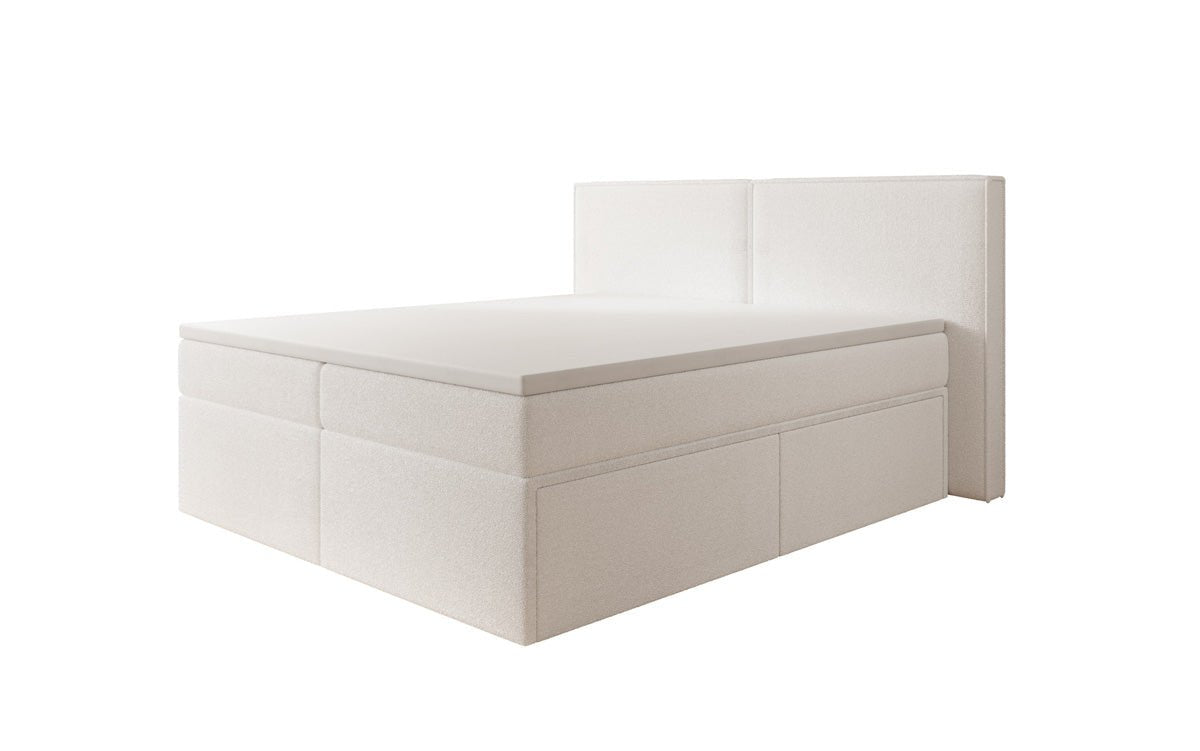 Box spring bed Ophelia with drawers in teddy bouclé