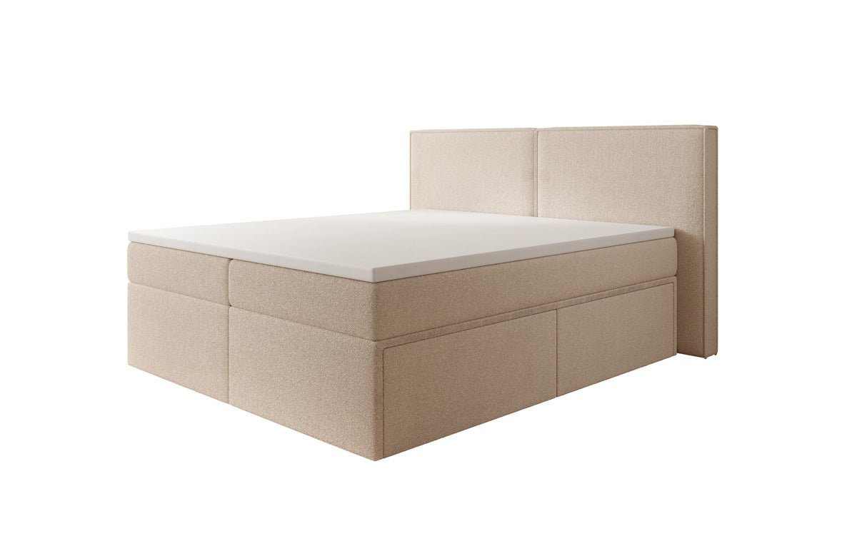 Box spring bed Ophelia with drawers in teddy bouclé