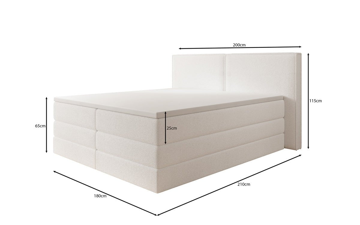 Box spring bed Ophelia with lift-up storage in teddy bouclé