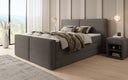 Box spring bed Ophelia II with lift-up storage in teddy bouclé