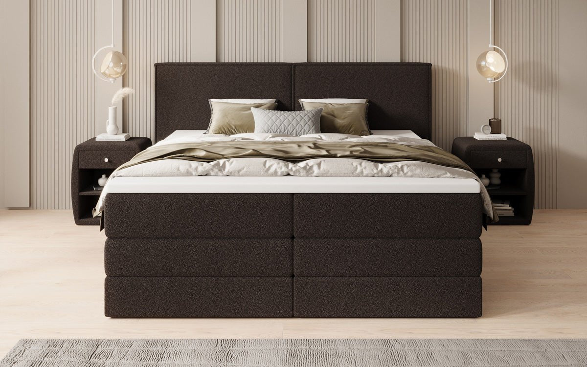 Box spring bed Ophelia with lift-up storage in teddy bouclé