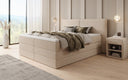 Box spring bed Ophelia with lift-up storage in teddy bouclé