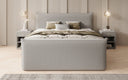 Box spring bed Liana II with lift-up storage in teddy bouclé