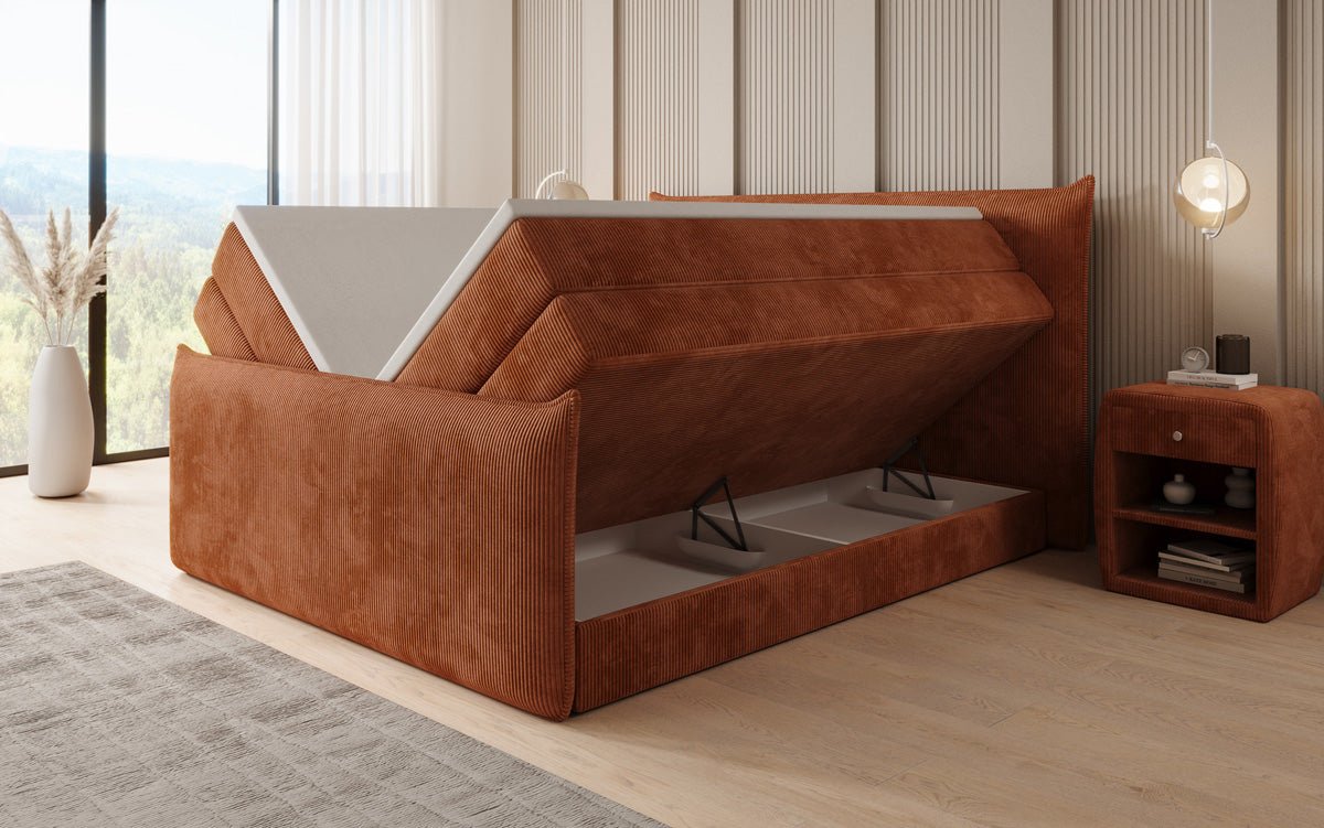 Boxspringbett Liana II mit hochklappbarem Stauraum in Cord