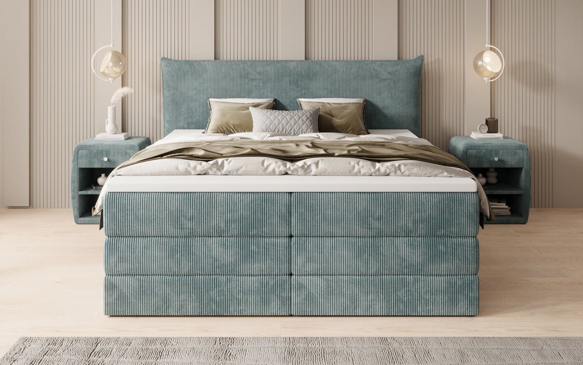 Box spring bed Liana with lift-up storage in Corduroy
