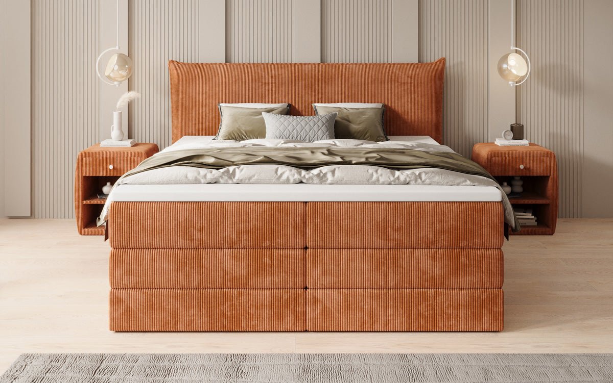 Box spring bed Liana with lift-up storage in Corduroy
