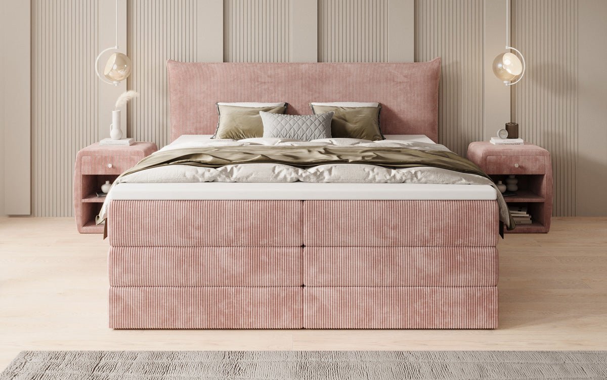 Box spring bed Liana with lift-up storage in Corduroy