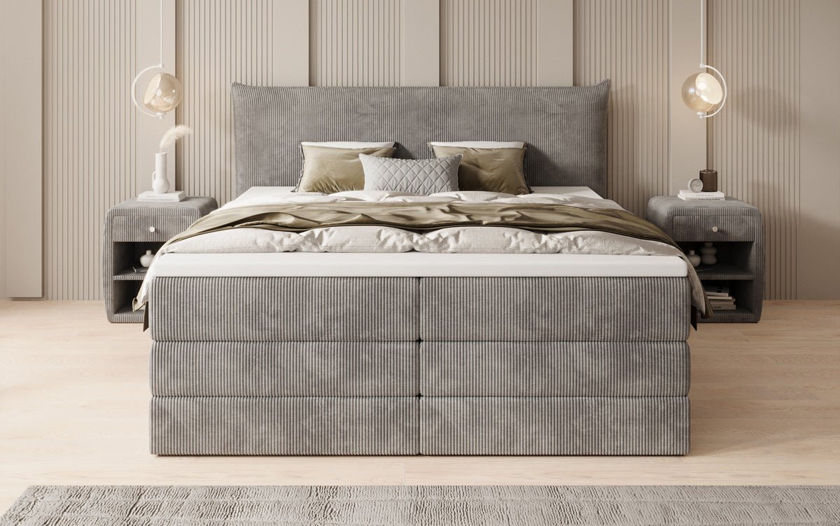 Box spring bed Liana with lift-up storage in Corduroy