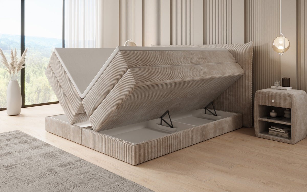 Box spring bed Liana with lift-up storage in Corduroy