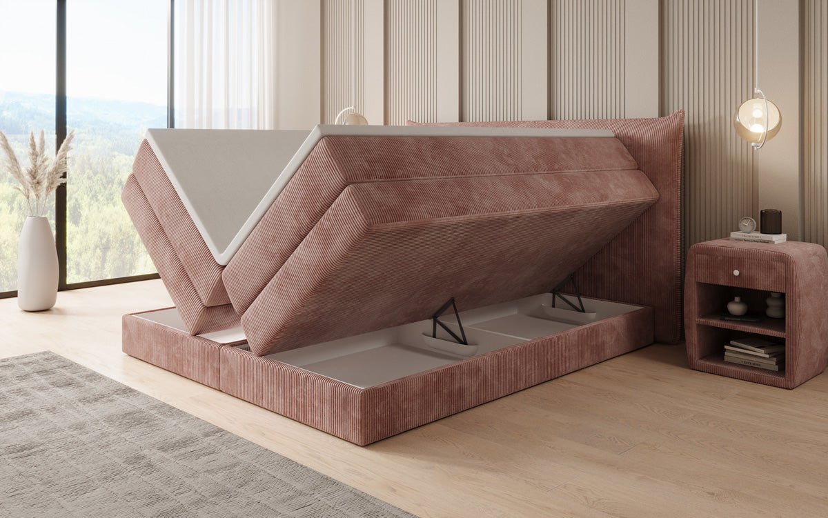 Box spring bed Liana with lift-up storage in Corduroy