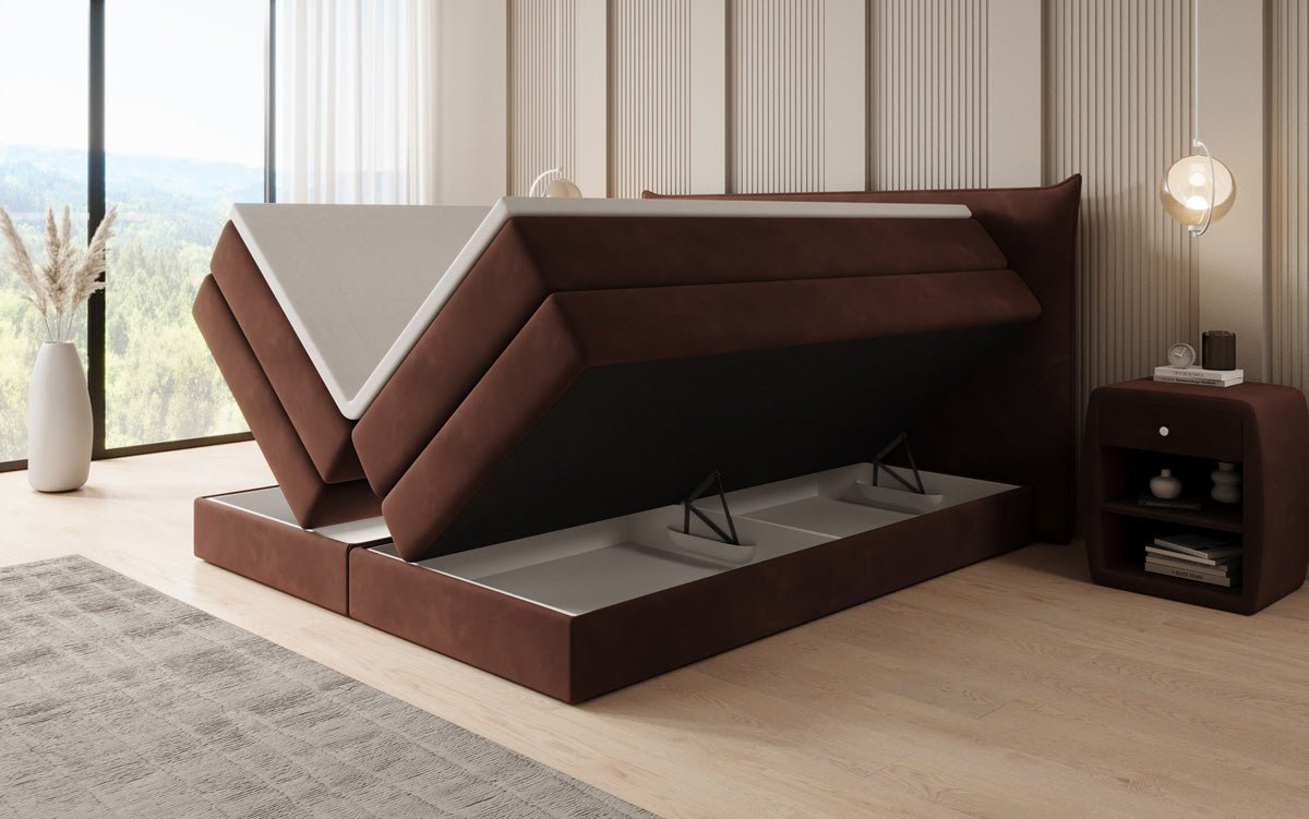 Box spring bed Liana with lift-up storage in velvet