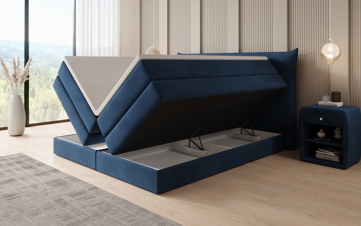 Box spring bed Liana with lift-up storage in velvet