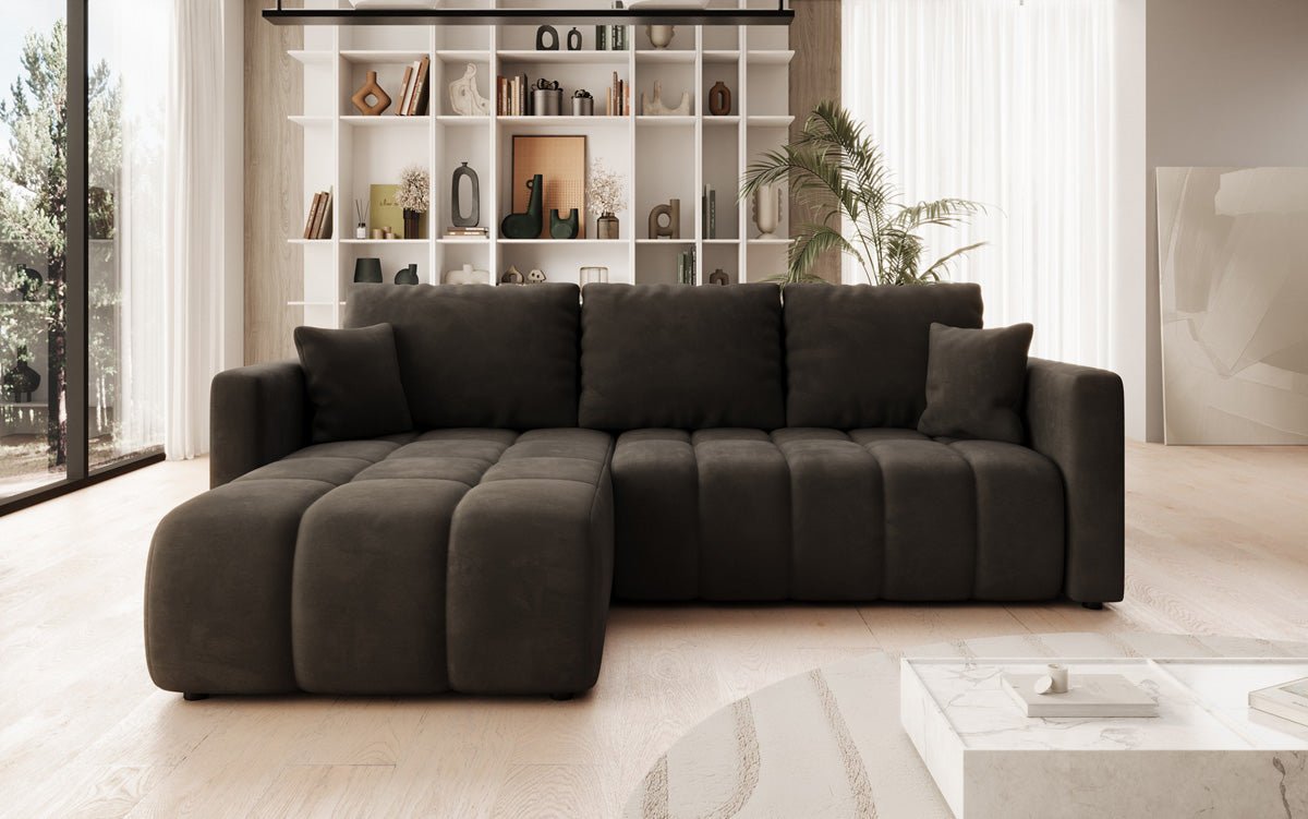 Designer Sofa Beatrice L mit Schlaf- und Klappfunktion in Samt