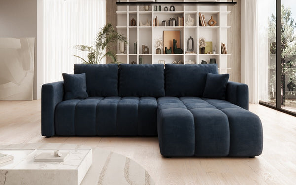 Designer Ecksofa Beatrice mit Schlaf- und Klappfunktion in Samt