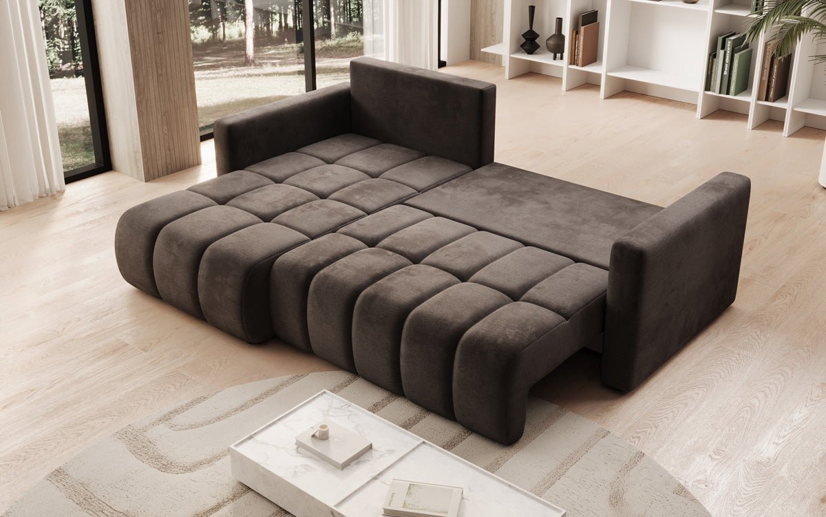 Designer Sofa Beatrice L mit Schlaf- und Klappfunktion in Samt